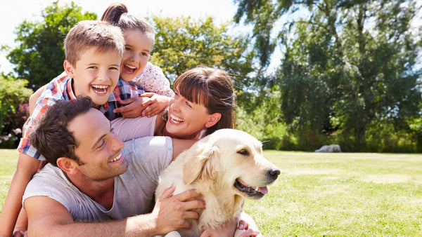 happy family with dog 